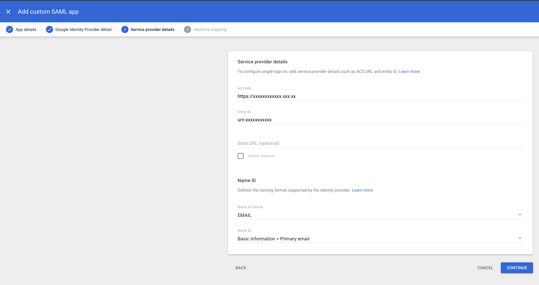 Google - Detalhes do provedor de serviços