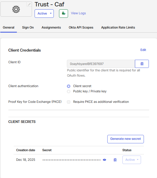 Okta - Credenciais do cliente