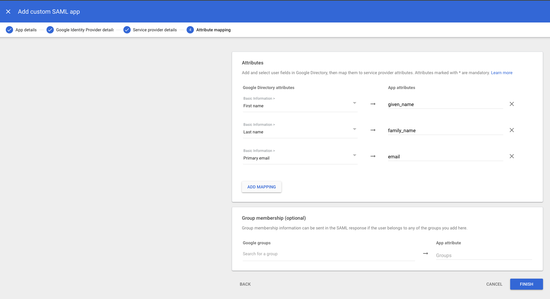 Google - Mapeamento de atributos
