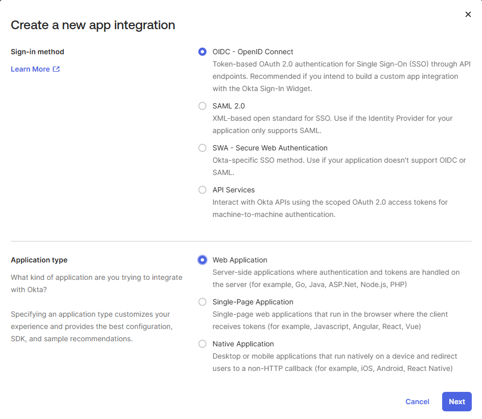 Okta - Selecionar OIDC
