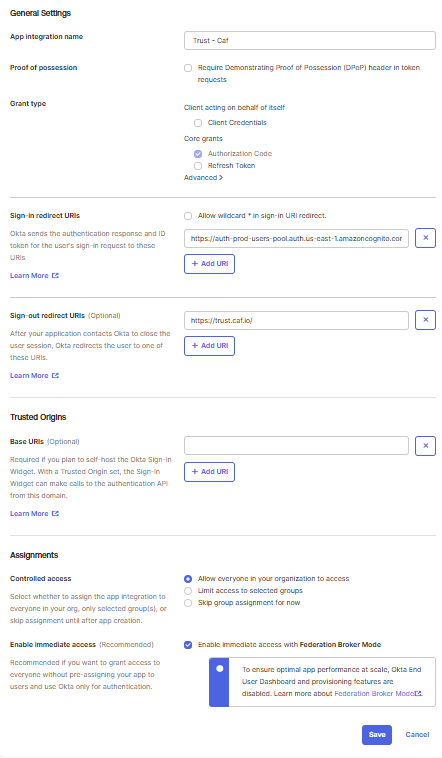 Okta - Configurações de OIDC
