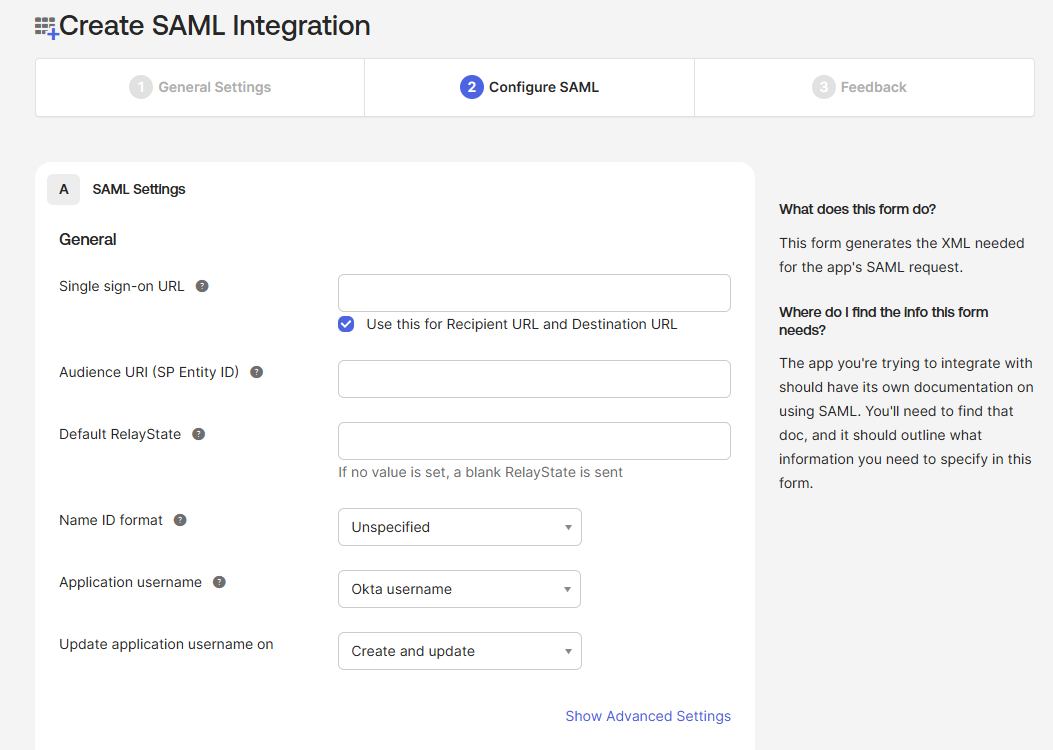Okta - Configurações de SAML