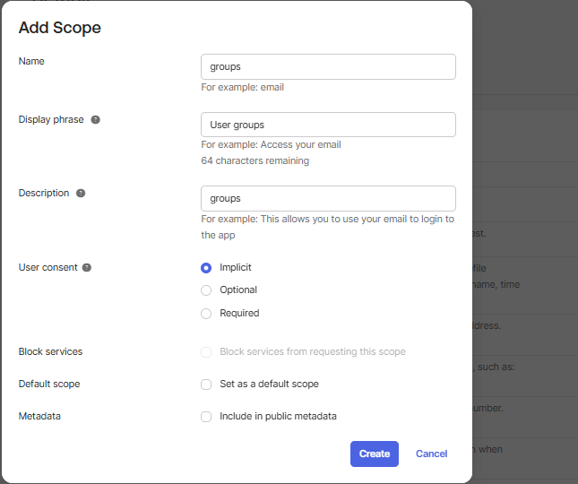 Okta - Detalhes do escopo de grupos